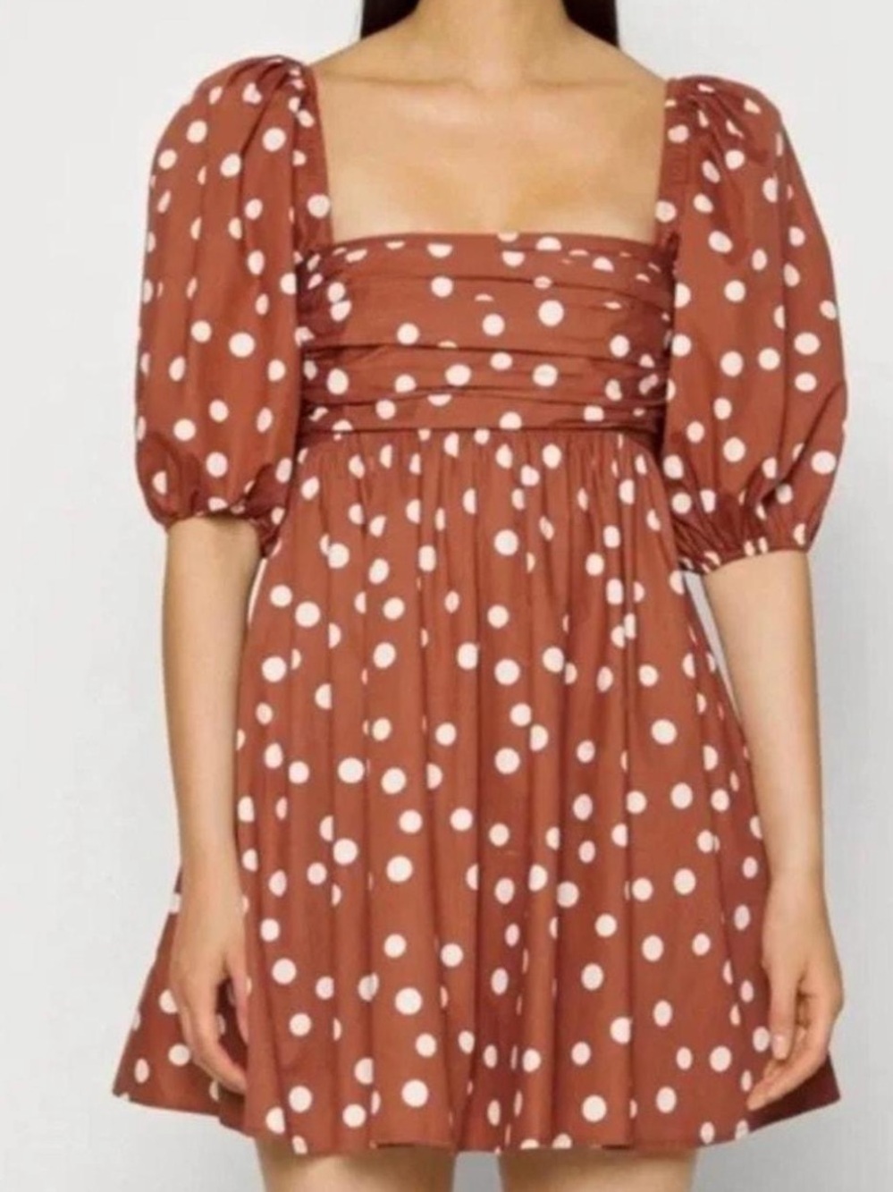 Abercrombie & Fitch Rust Polka Dot Square Neck Puff Sleeve Mini
